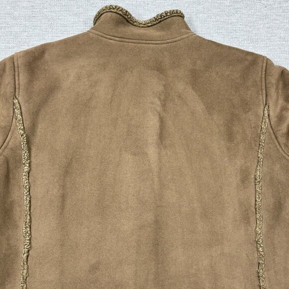 LL Bean Womens Light Brown Coat Button Up Jacket Sherpa Lining High Neck Sz XL - Picture 9 of 16